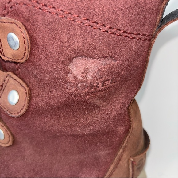 SOREL Explorer Joan Boots Women's 8.5 Wine Suede Waterproof Faux Fur Gray - Picture 10 of 11